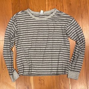 F21 Grey Striped Ribbed Long Sleeve